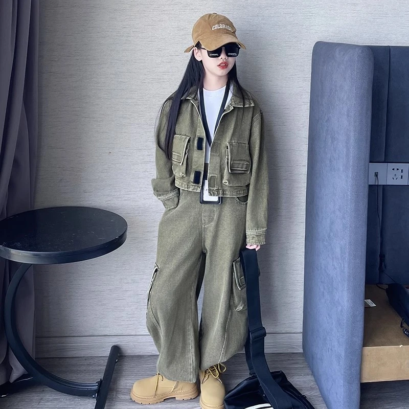 女童牛仔套装儿童秋装2025新款时髦洋气春秋款秋季网红炸街童装潮
