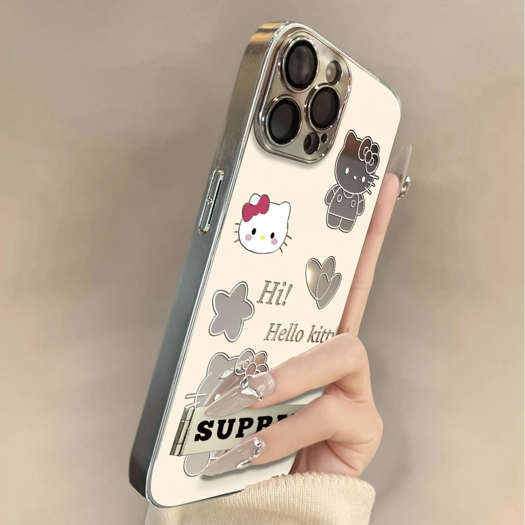 爱心kt猫适用苹果16Promax手机壳iPhone华为oppo小米vivo镜面套
