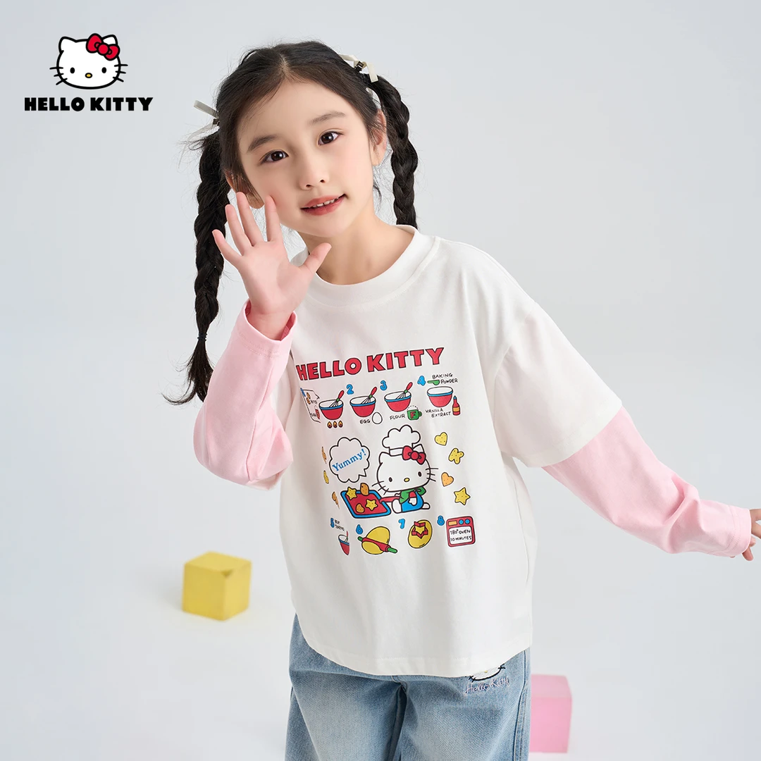 HelloKitty春季新款女童休闲卡通长袖上衣女宝长T AC5121MK002 KT