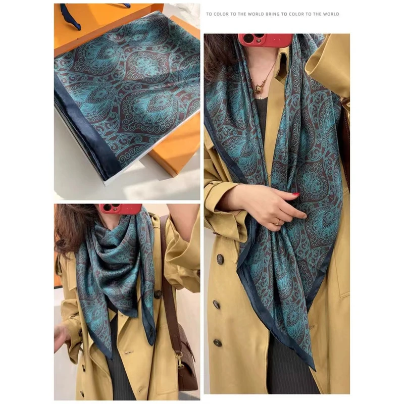 【孔雀魅蓝】u151新款气质风百搭高档丽锦缎薄款丝巾围巾两用外搭披