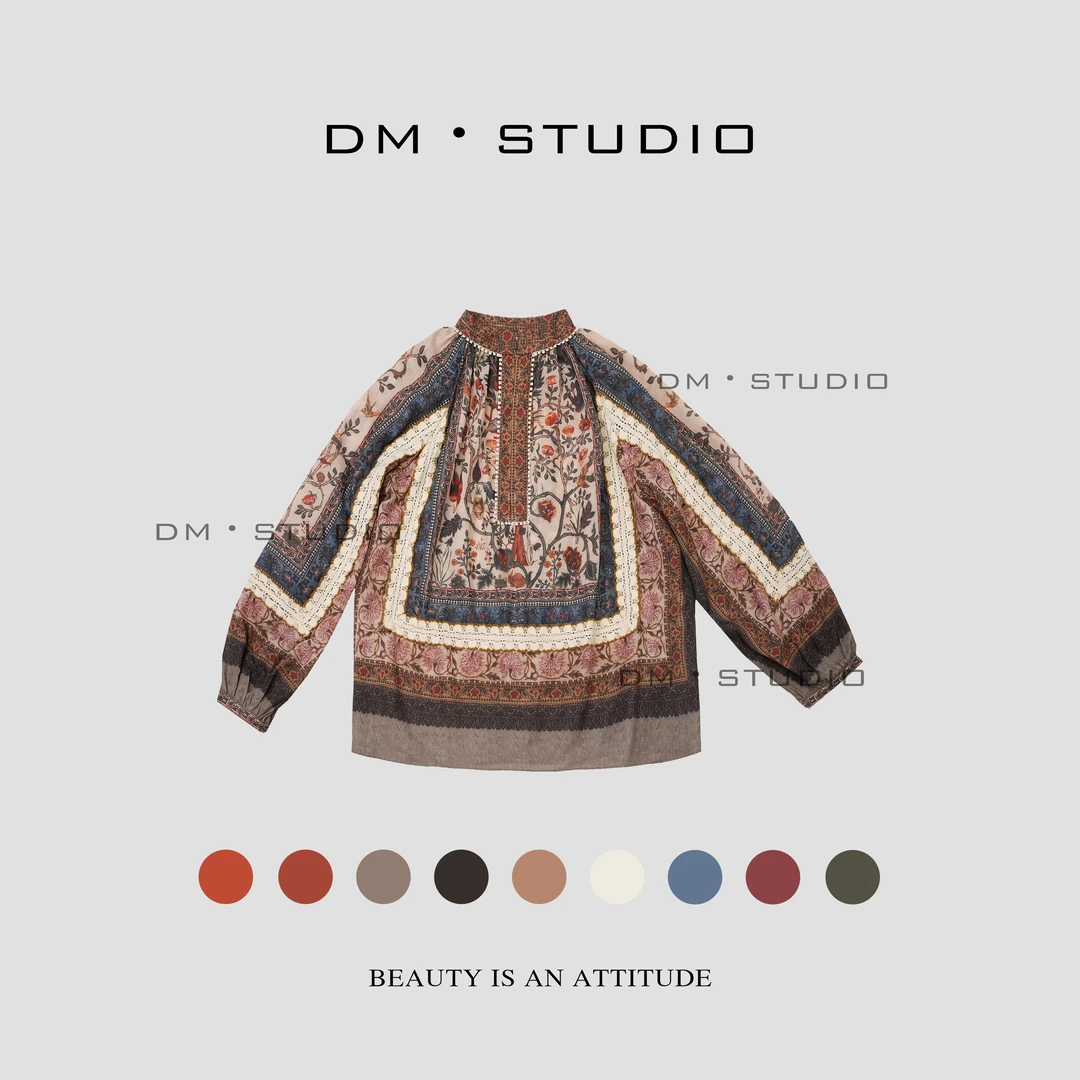 DEDMDM•STUDIO/宽松度假复古波西米亚风真丝衬衣（223944）