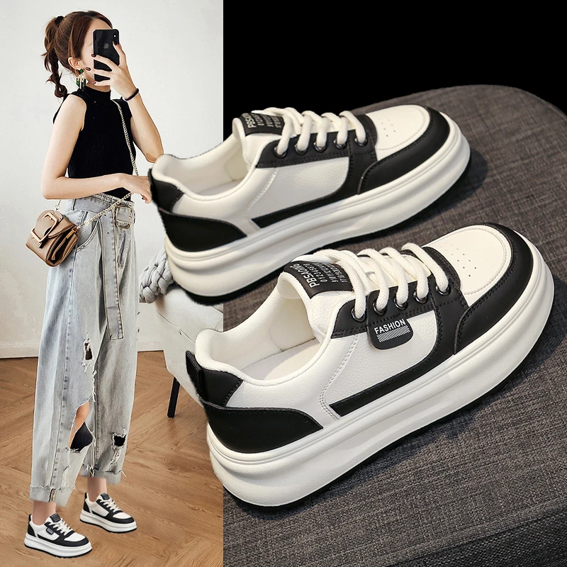 春季休闲鞋松糕小白鞋女百搭厚底板鞋子2025新款ins女鞋网红真皮