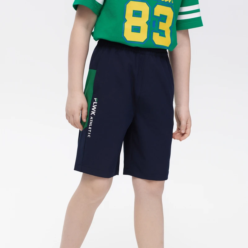 POLOWALK童装2025夏季新品男童中裤撞色拼接短裤直筒裤