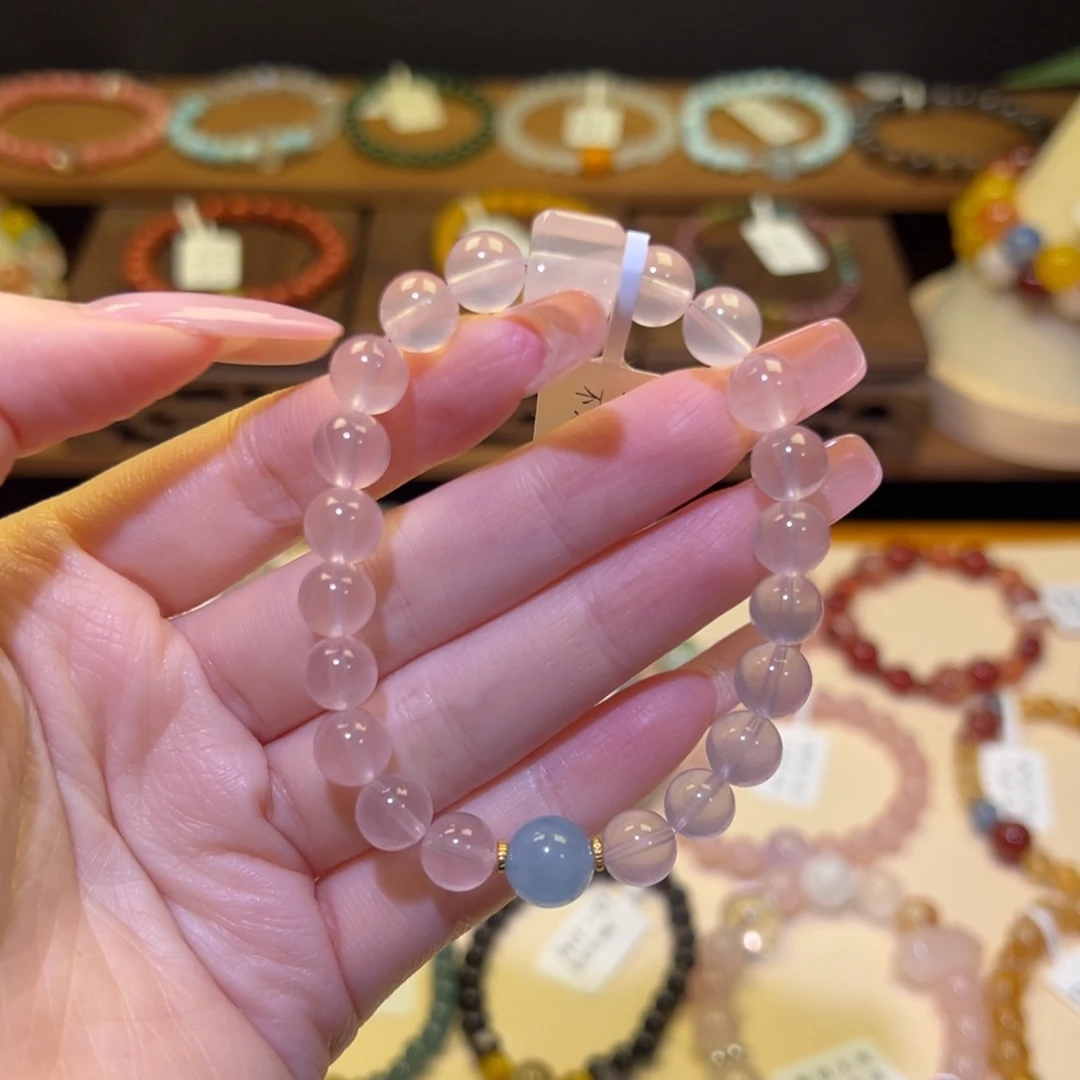 水晶银S925镀金镶嵌手串粉2003