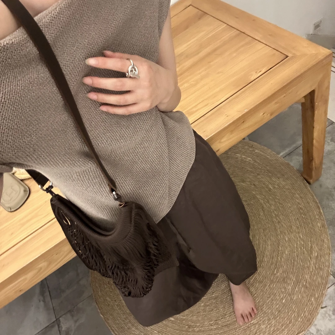 亚麻和纸纱针织上衣短袖T袖夏季