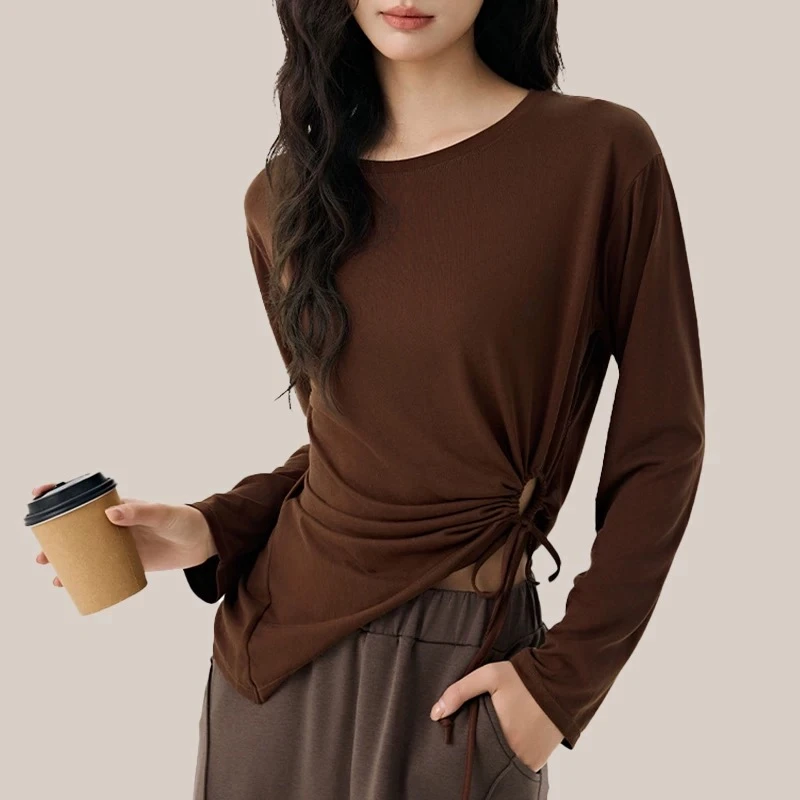 休闲罩衫女长袖莫代尔性感外穿t恤宽松透气普拉提瑜伽跑步服上衣