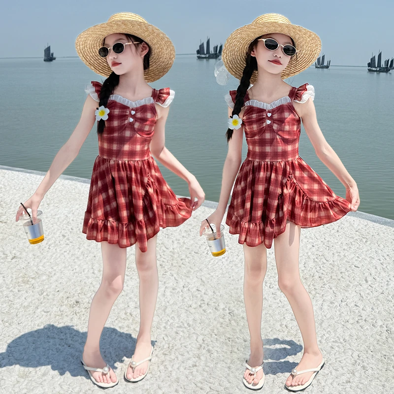 女童泳衣2025夏季新款中大儿童游泳衣高颜值女孩连体裙式泳装洋气