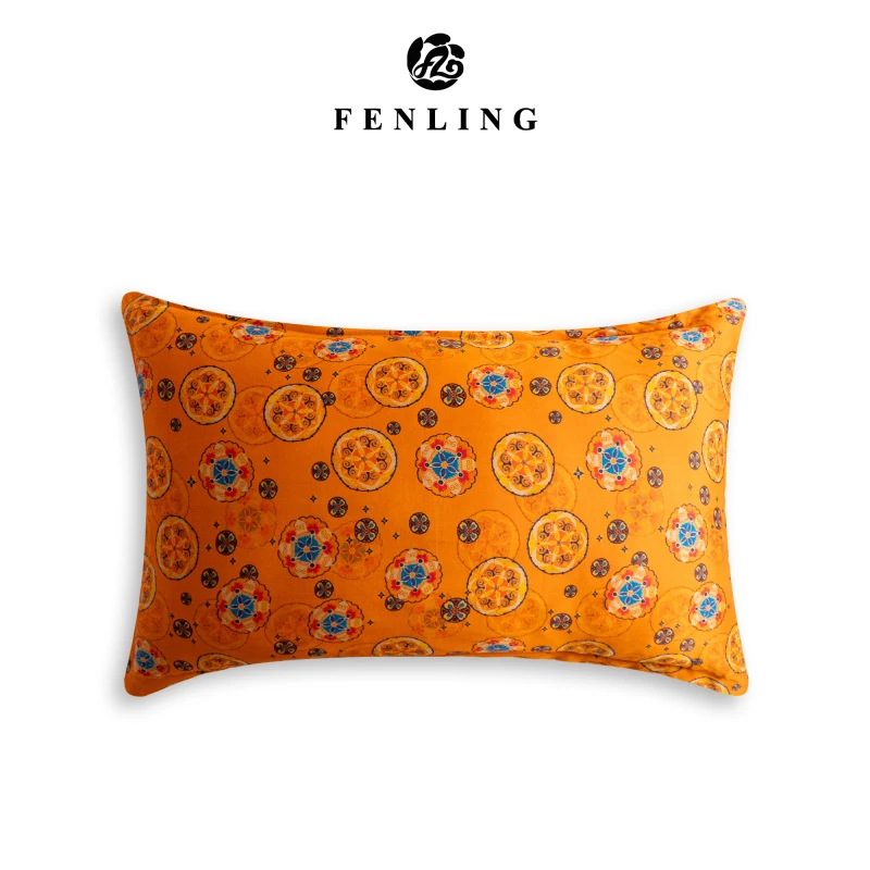 芬领-吉相花-新中式桑蚕丝香云纱46*70cm提花单面枕套T535