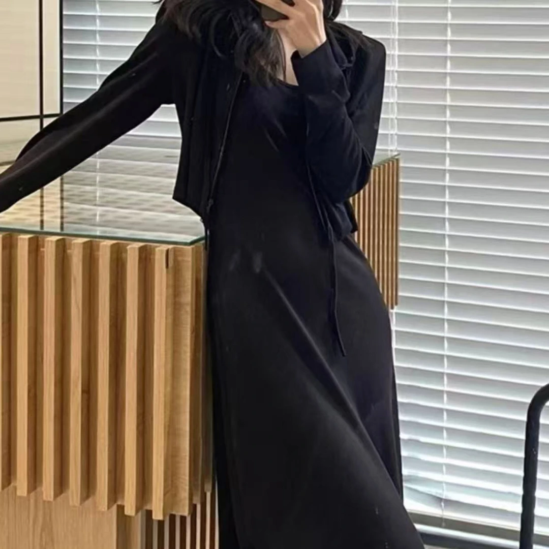 2025欧货外套吊带裙洋气显瘦慵懒风连衣裙两件套