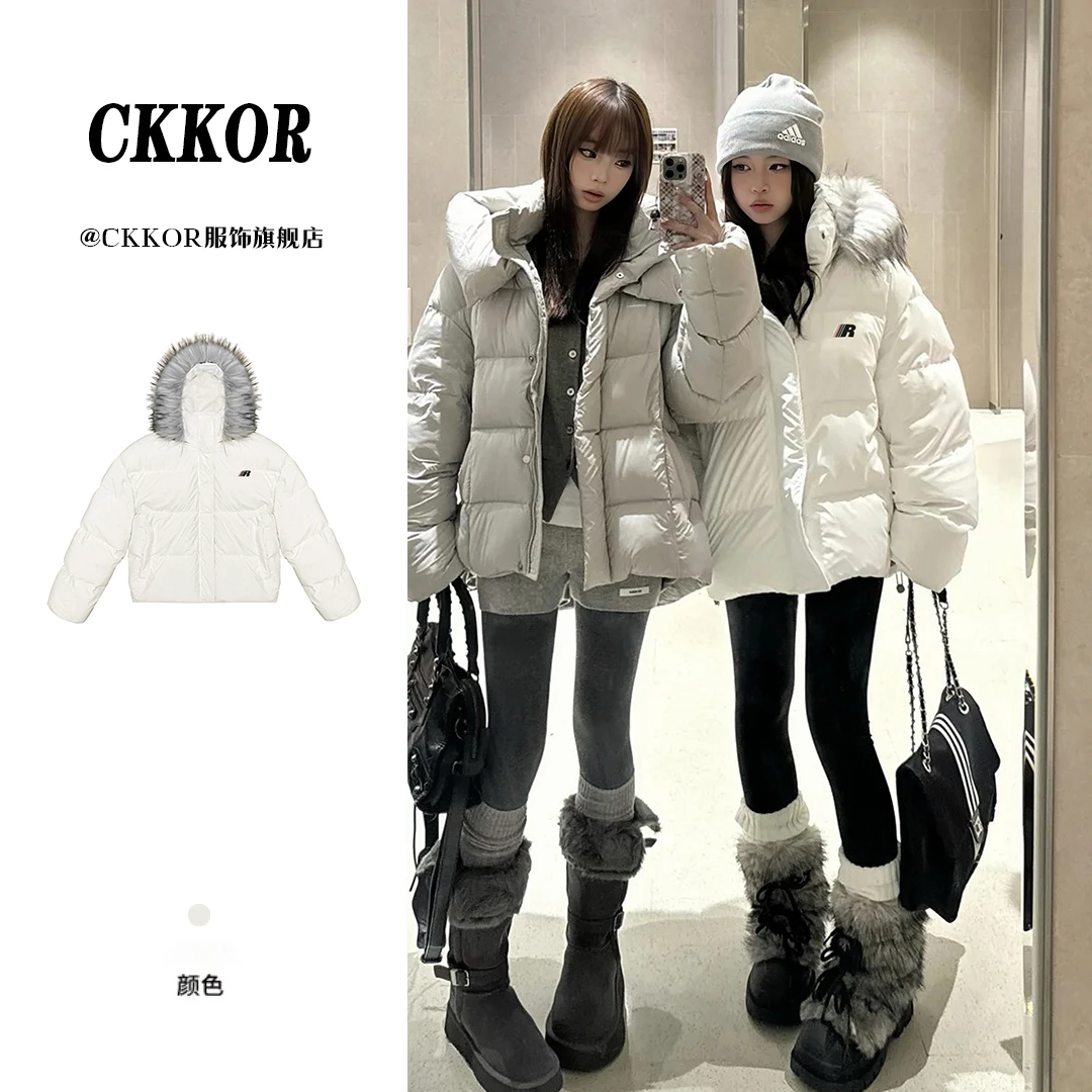 CKKOR秋冬新款加厚保暖棉服男女外套美式简约休闲百搭毛领面包服