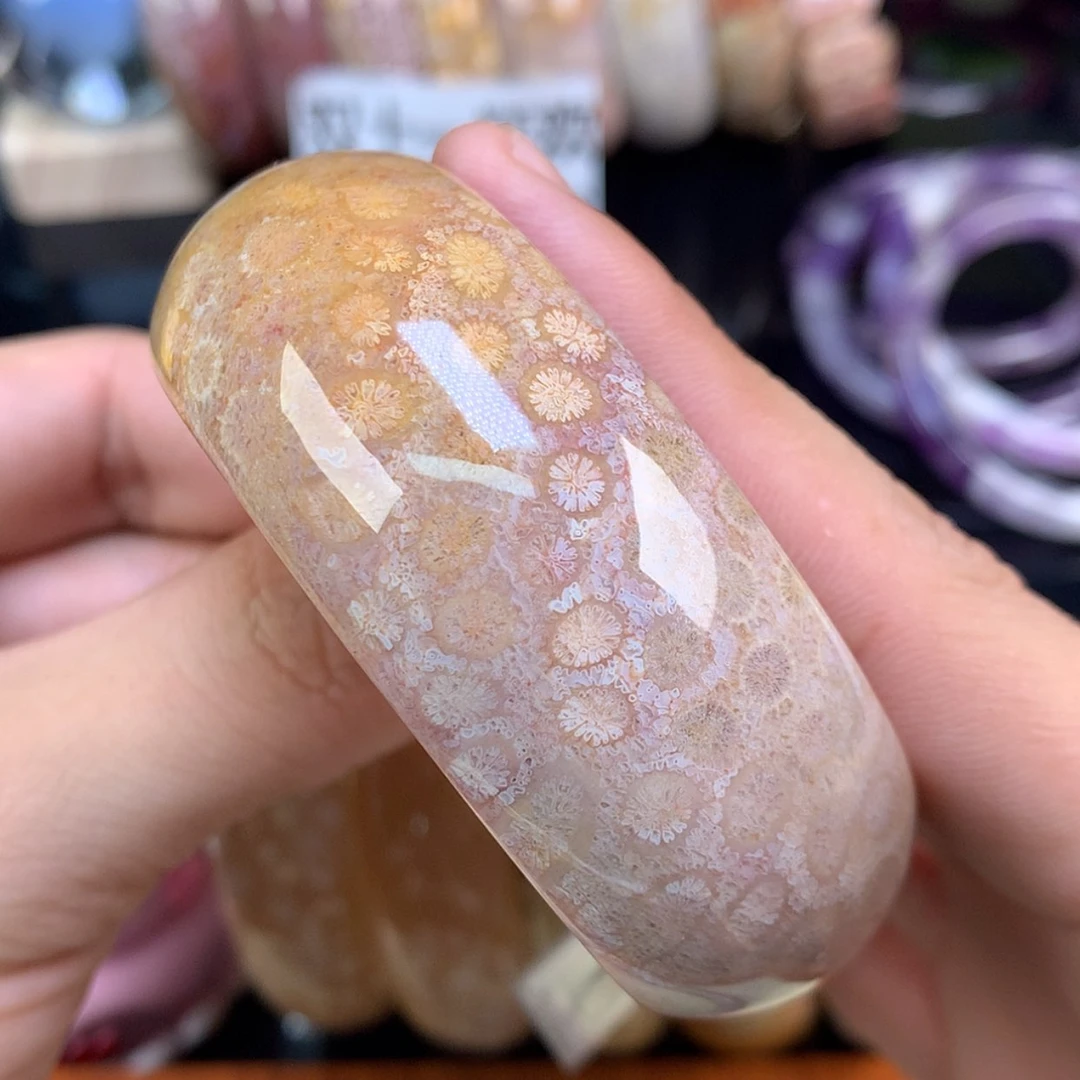 【闪购商品】颈饰未镶嵌硅化珊瑚（珊瑚玉）53号紫粉调雏菊56.3圈