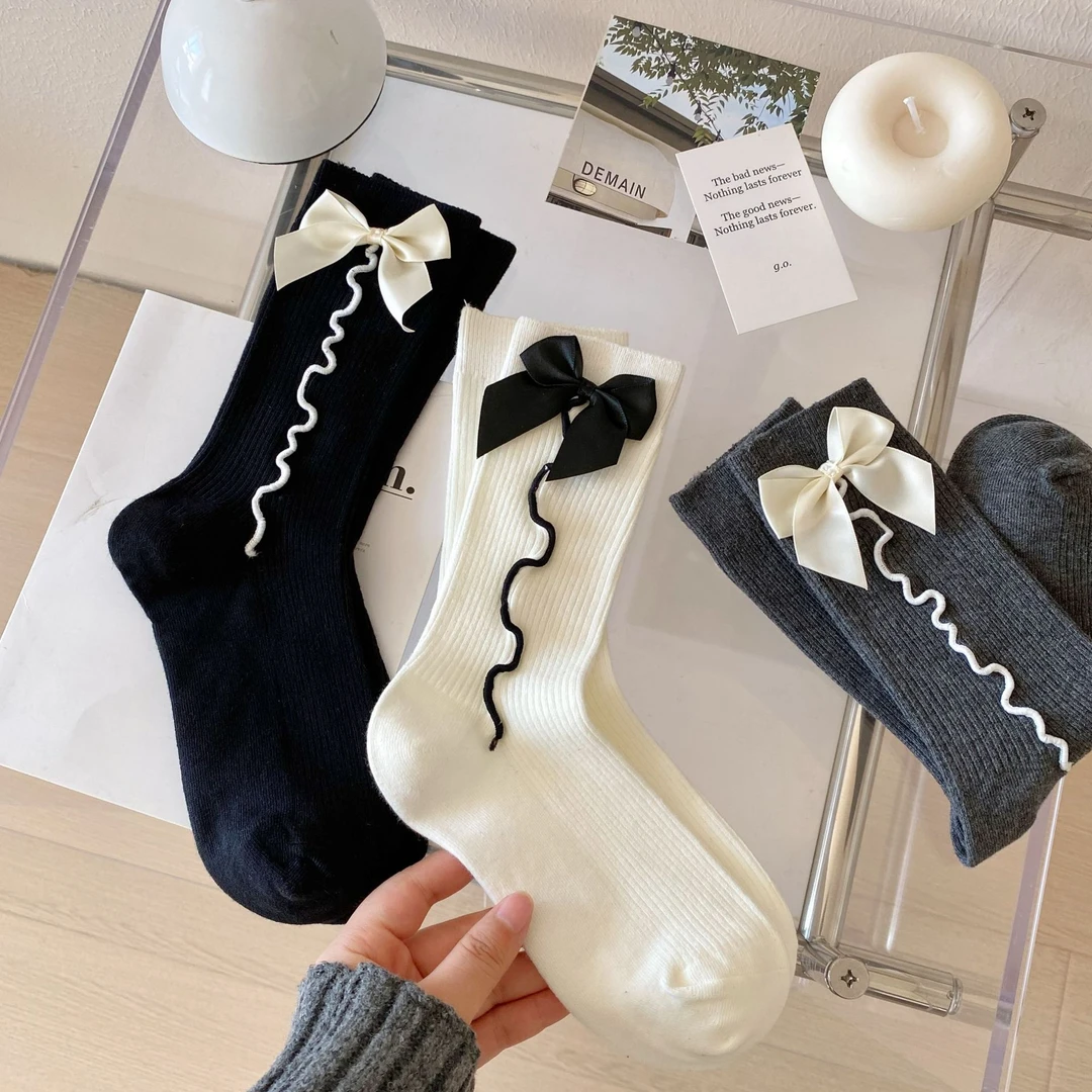 【重工款】棉袜，蕾丝，蝴蝶结，欧若拉，刺绣袜子长短筒堆堆袜