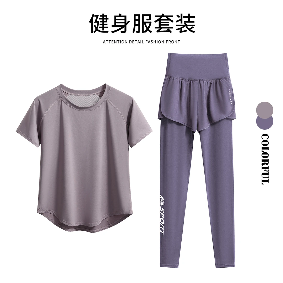 速干衣运动套装女春夏薄款透气短袖瑜伽服宽松显瘦专业跑步爆汗服