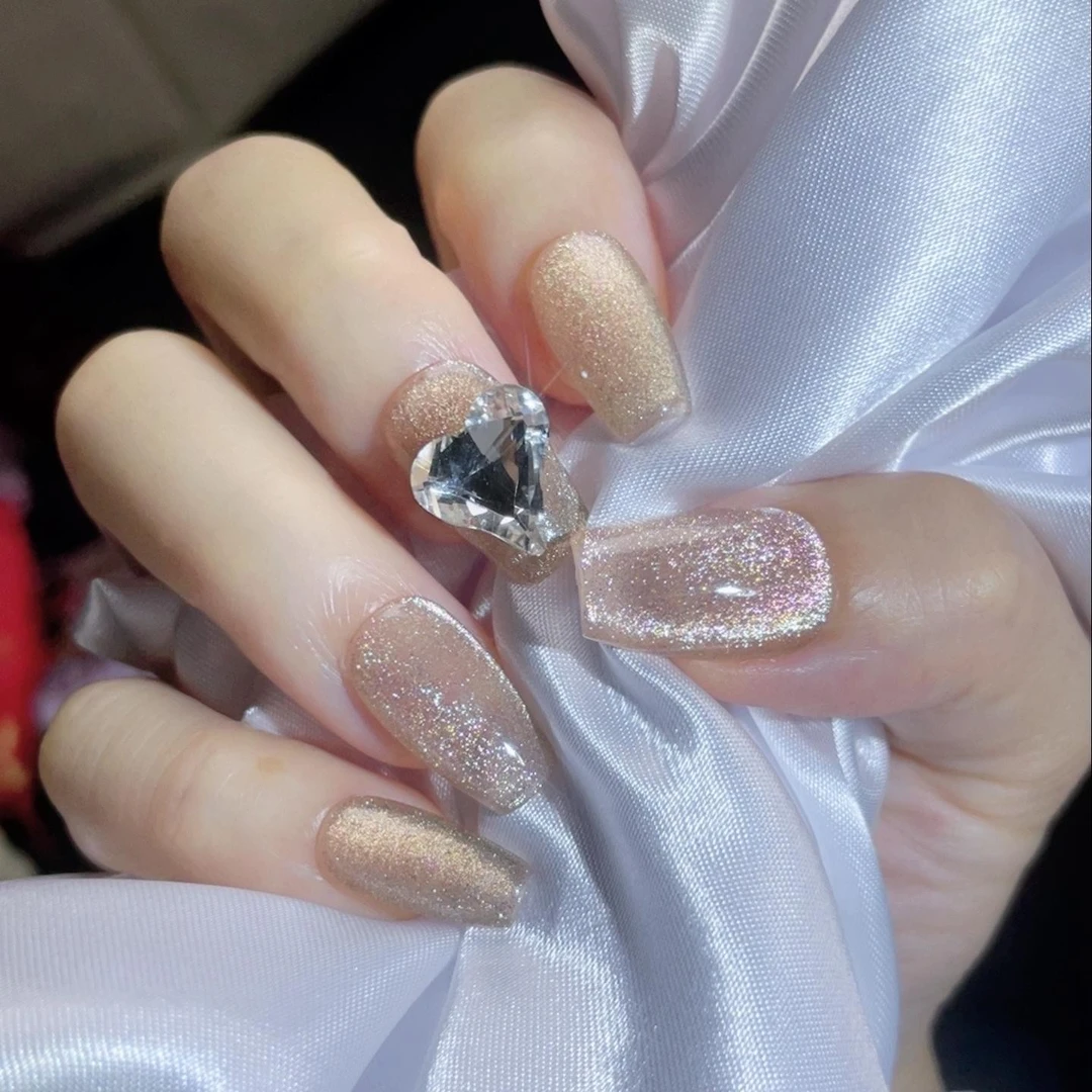 【笔芯】纯手工定制显白美甲拆卸猫眼嵌手工穿戴甲短款美甲穿戴甲片