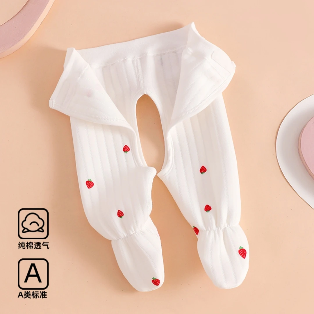 婴儿裤子秋冬季免脱换尿布宝宝内穿保暖裤连脚魔术贴开裆棉裤纯棉