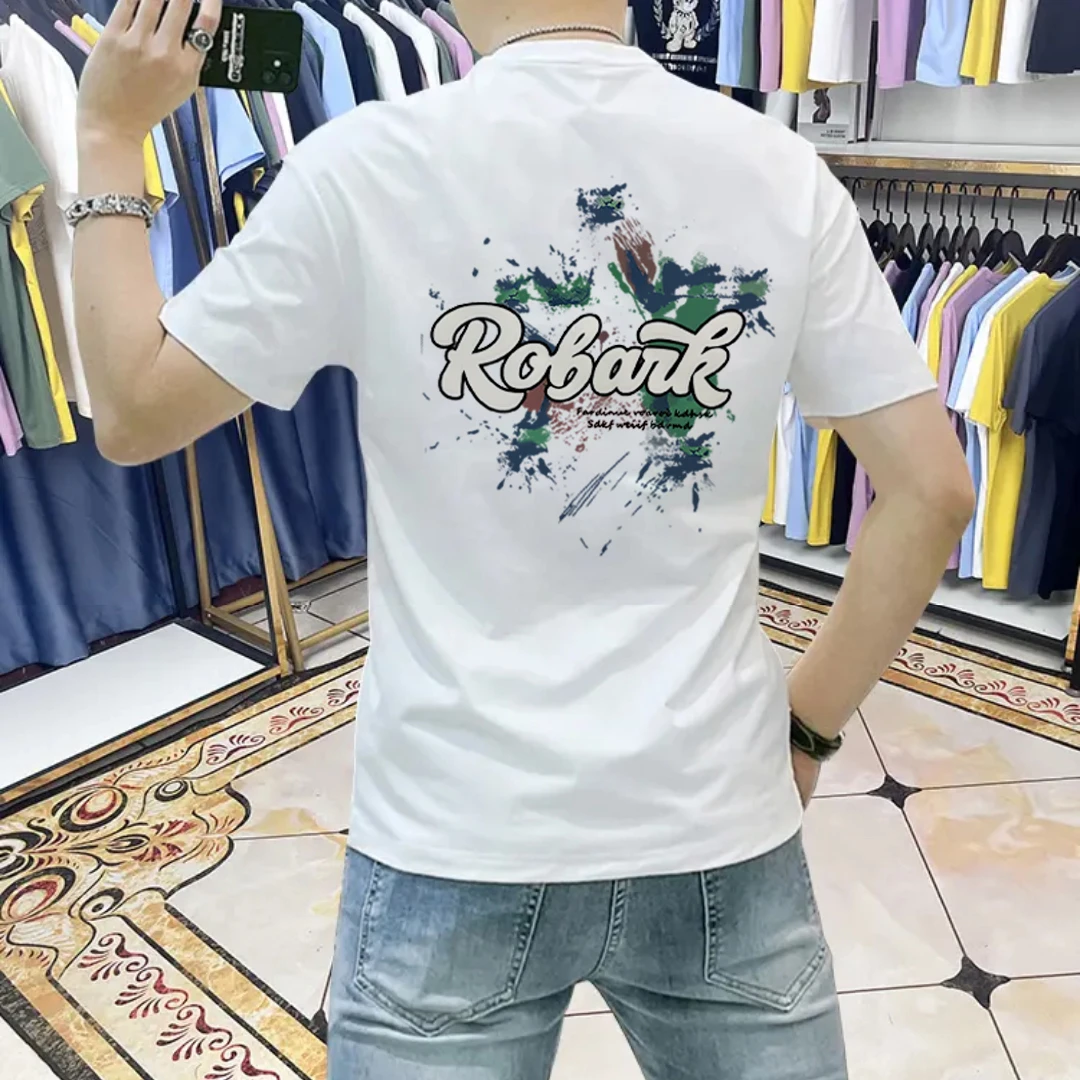 网红潮牌丝光棉短袖T恤男士ins时尚百搭圆领上衣休闲帅气修身半袖