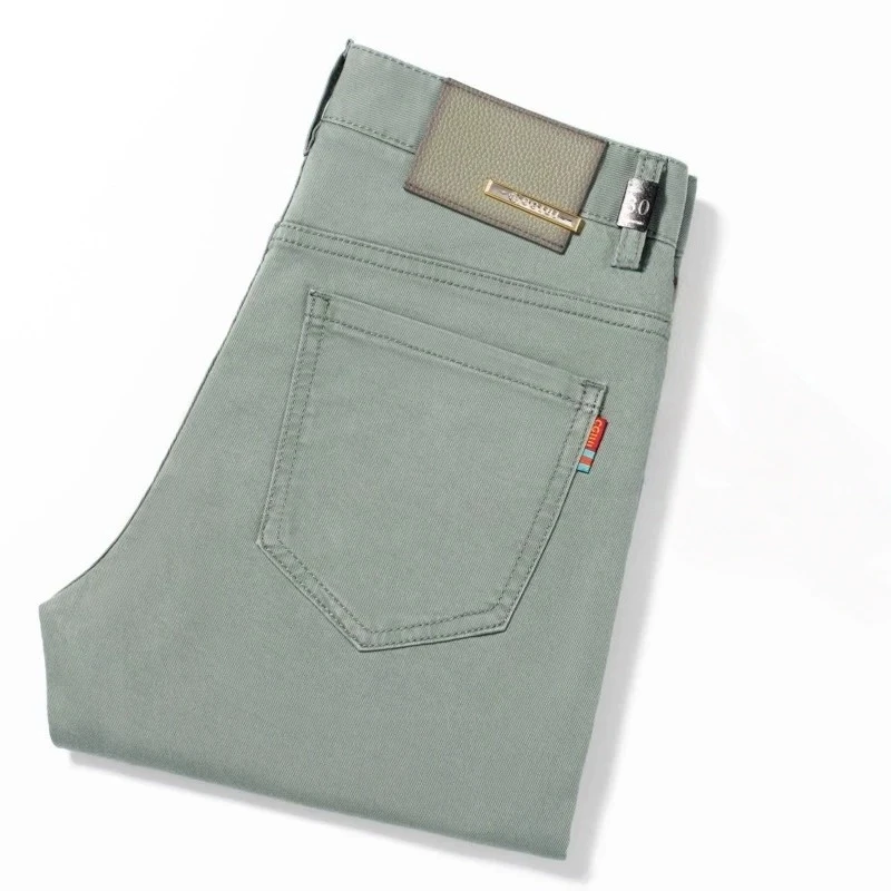 休闲裤男士夏季薄款新款轻奢玛瑙绿修身小直筒潮流百搭透气牛仔裤