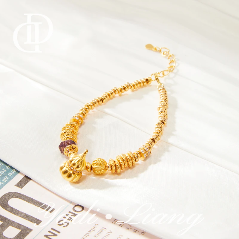 925银手链 梁雅帝新品【金南瓜盘缠赤潮葫芦】百搭时尚纯银手链