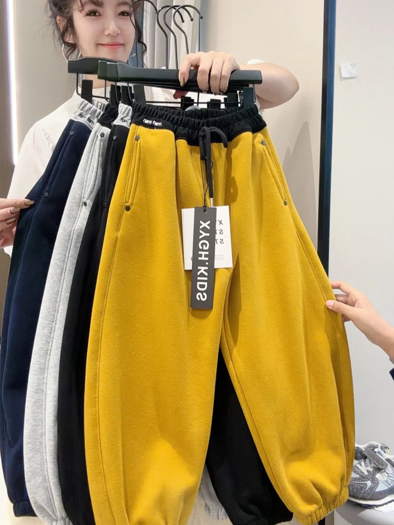 版型太赞了~新款中大童粗针水洗棉休闲弯刀裤00343