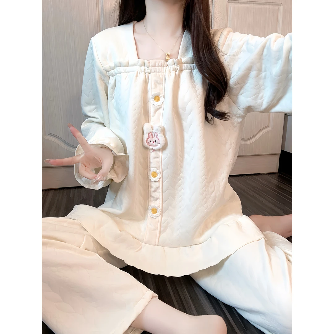 【空气棉夹层】秋冬季睡衣女新款公主风可爱小兔子保暖家居服套装