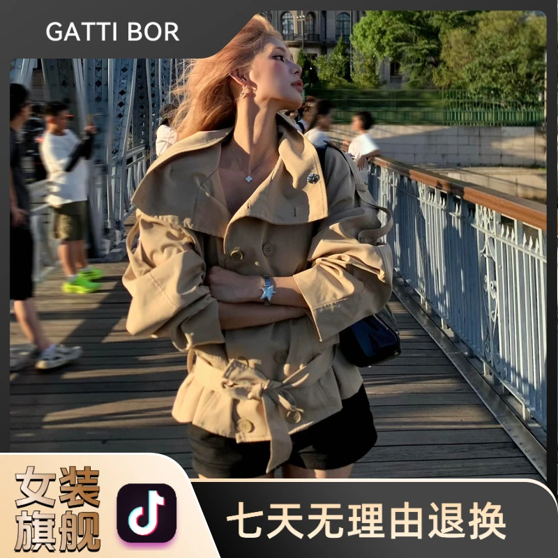 2025新款韩系绿色巨好看立领风衣外套女秋冬季设计感小众夹克上衣