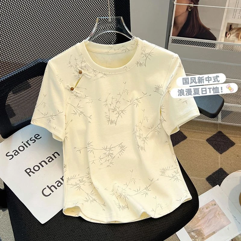 宽松型圆领修身型通用大码T恤短袖国风晕染muji风