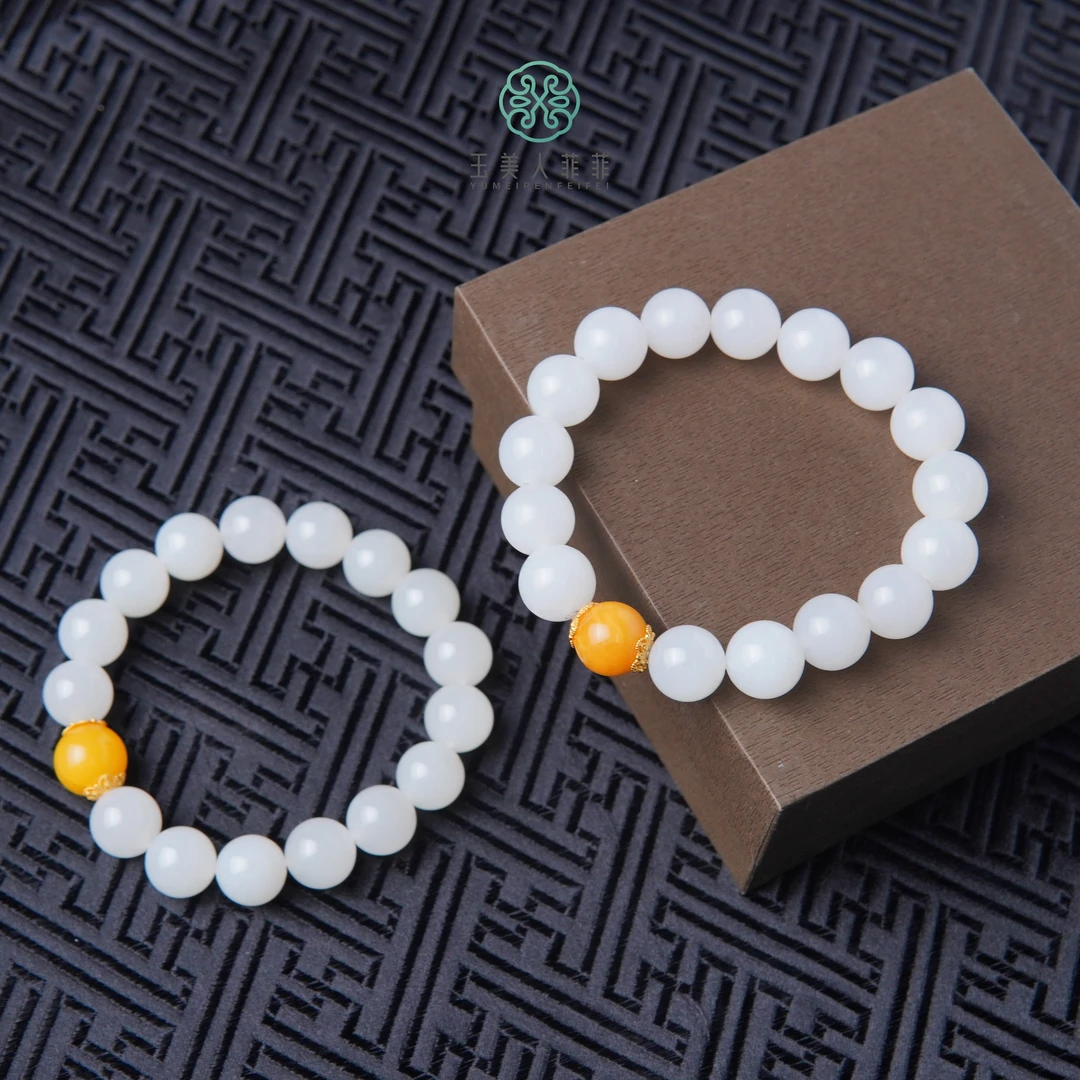 石惑珠宝+和田玉单圈圆珠手串约12mm~多样性发一