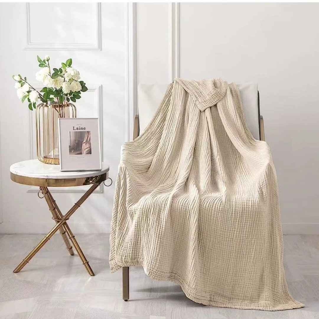 天竺良品纯棉纱布针织毯子家用办公午睡毯沙发毯微瑕简约emme