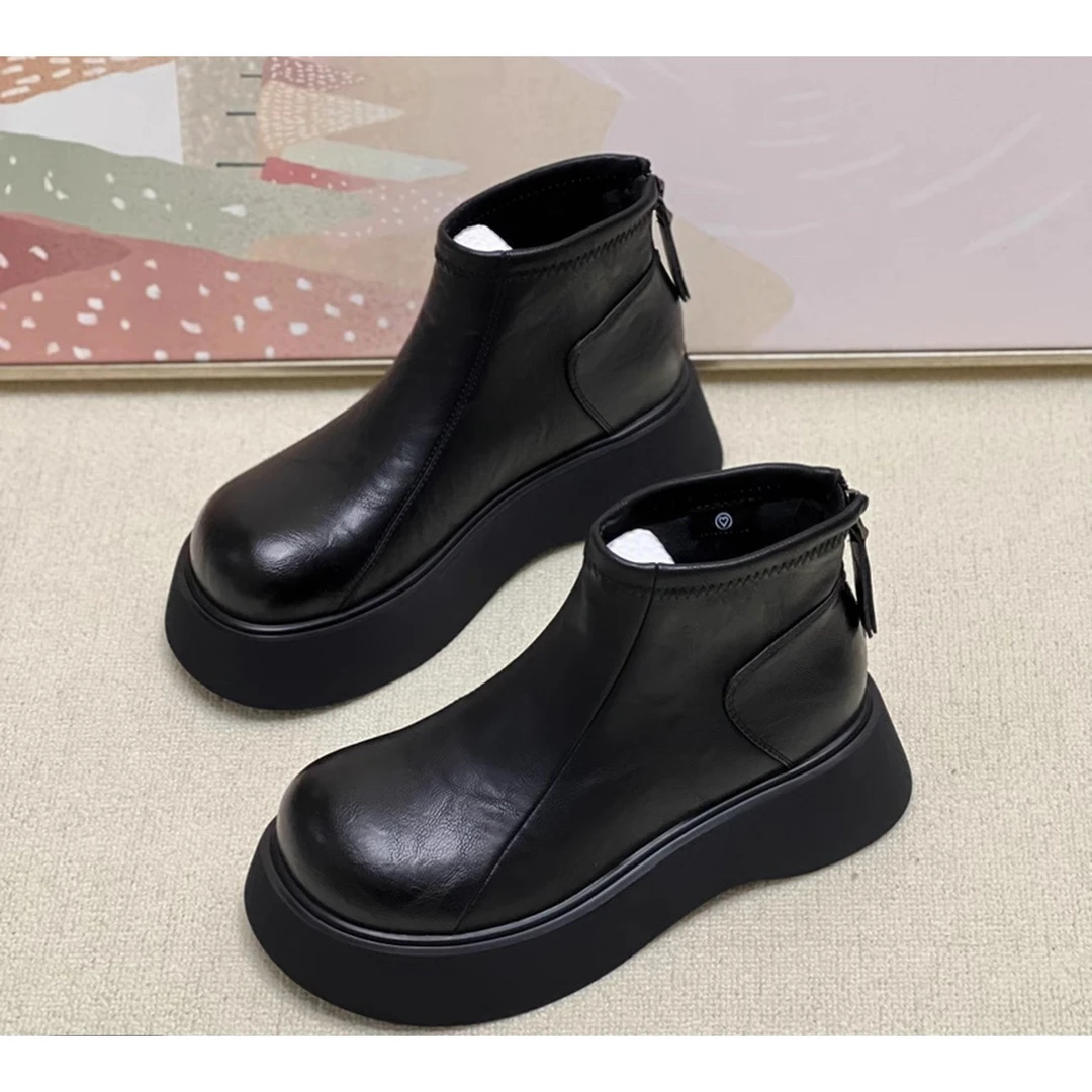 【现货+运费险】S秋冬加绒加厚增高圆头皮面勃肯鞋厚底低帮棉鞋