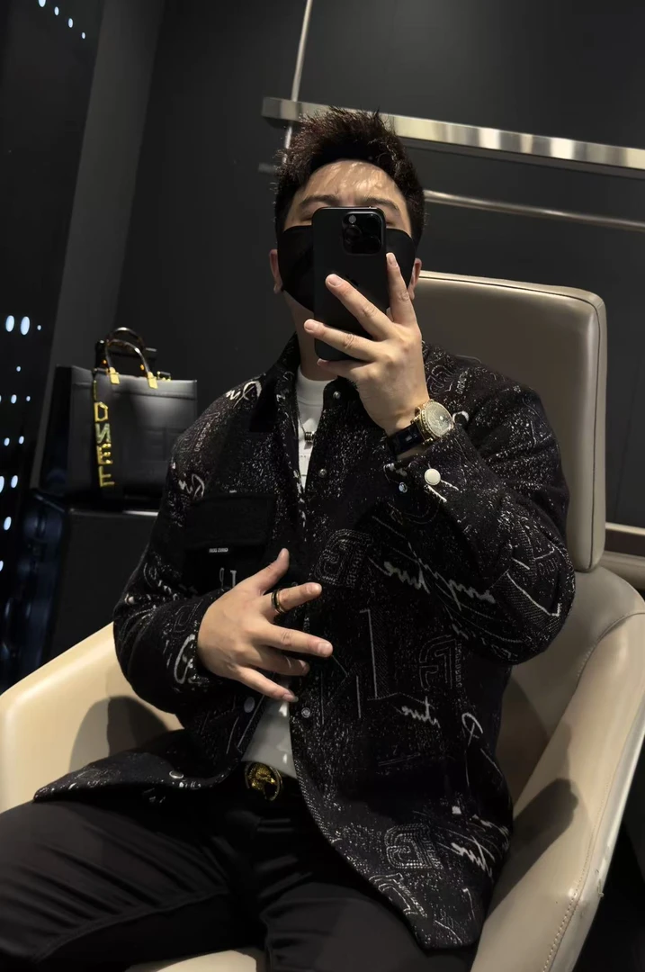 【马哥严选】欧货高端秋季男士长袖羊毛夹克潮流字母翻领夹棉外套