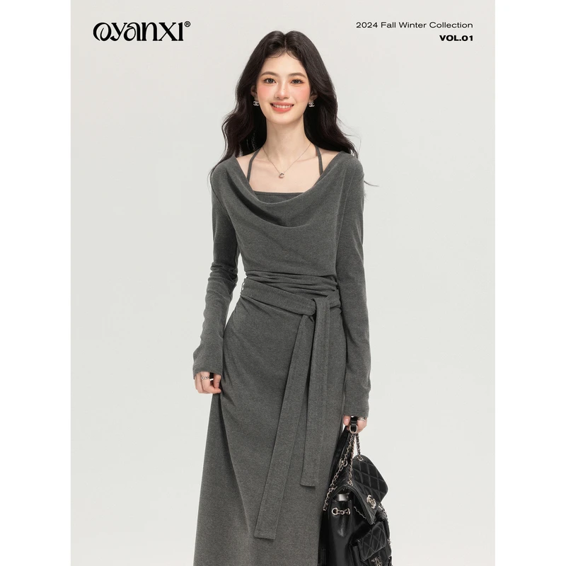 【现货】【欧阳喜OYANXI】典雅灰韵&冬季设计感灰色百搭连衣裙234L821