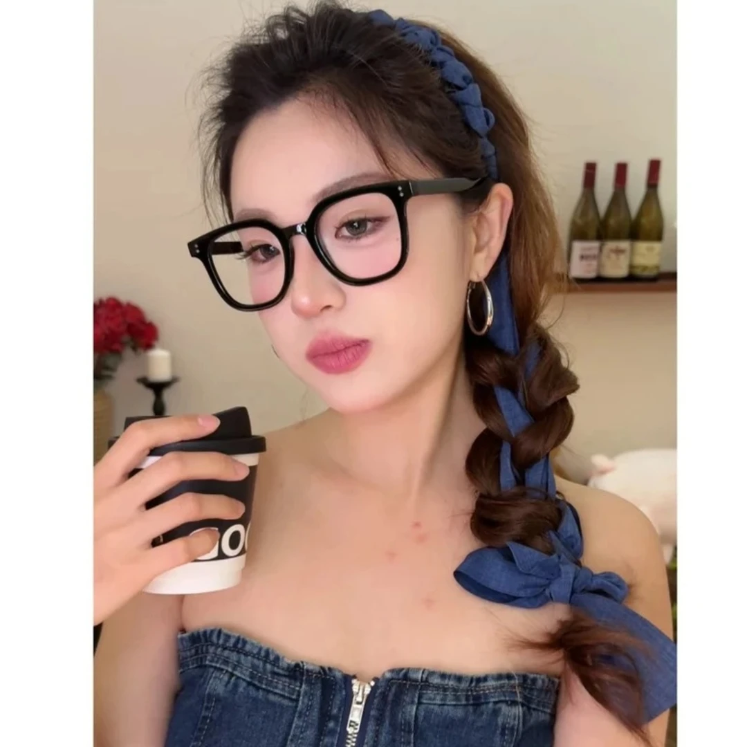 牛仔飘带～新款夏日清凉感麻花纽结百搭甜辣少女全扎齿梳飘带发箍