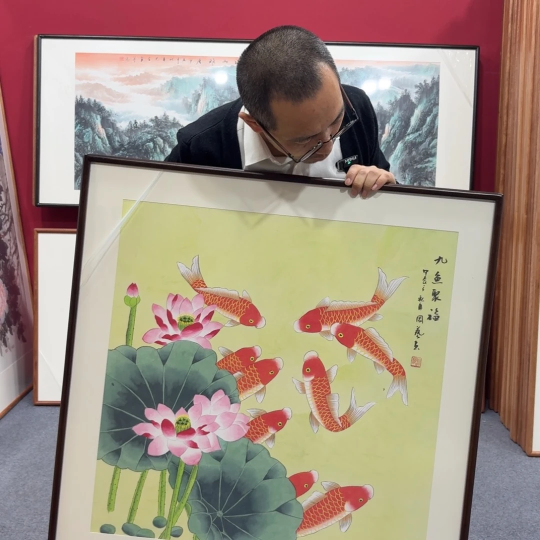 国画带框绘画80/80尺寸