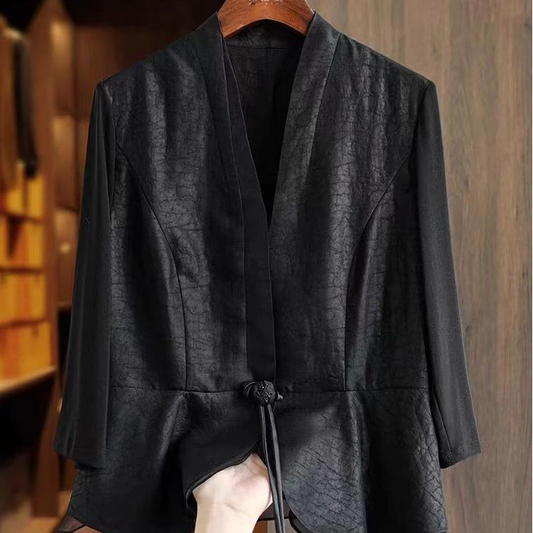 825298【瑶华清露】香云纱设计款西服外套时尚百搭外套