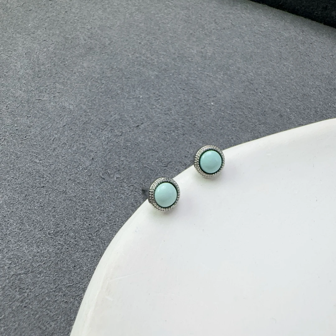 绿松石圆形泡泡耳钉S925银