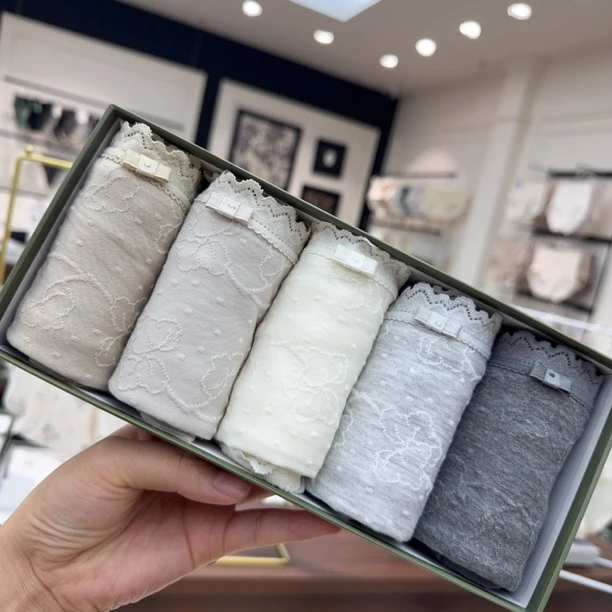 【5条装】7091 蕾丝刺绣提花棉女士内裤