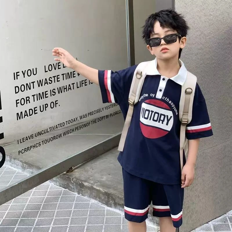 （LAOHE）TZ-3123 藏青 夏款男童女童夏季休闲韩版套装时尚运动