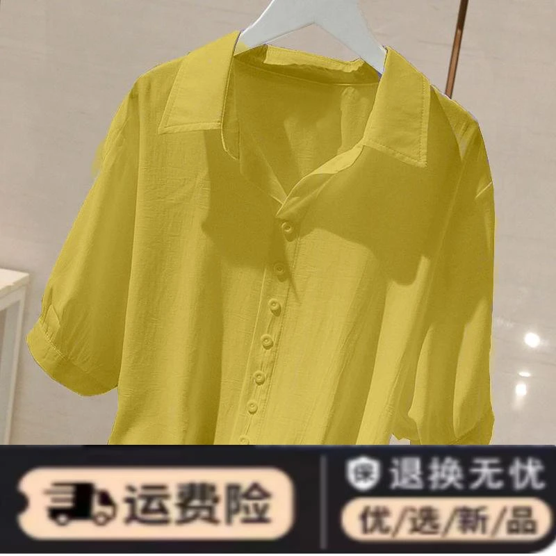 雪纺大码宽松衬衫女装夏季2024新款韩版薄款短袖上衣法式V领衬衣