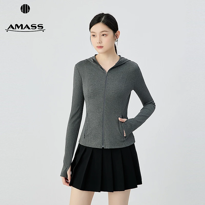 阿玛施AMASS 品质女装百搭正肩修身拉链立领连帽瑜伽外套540062