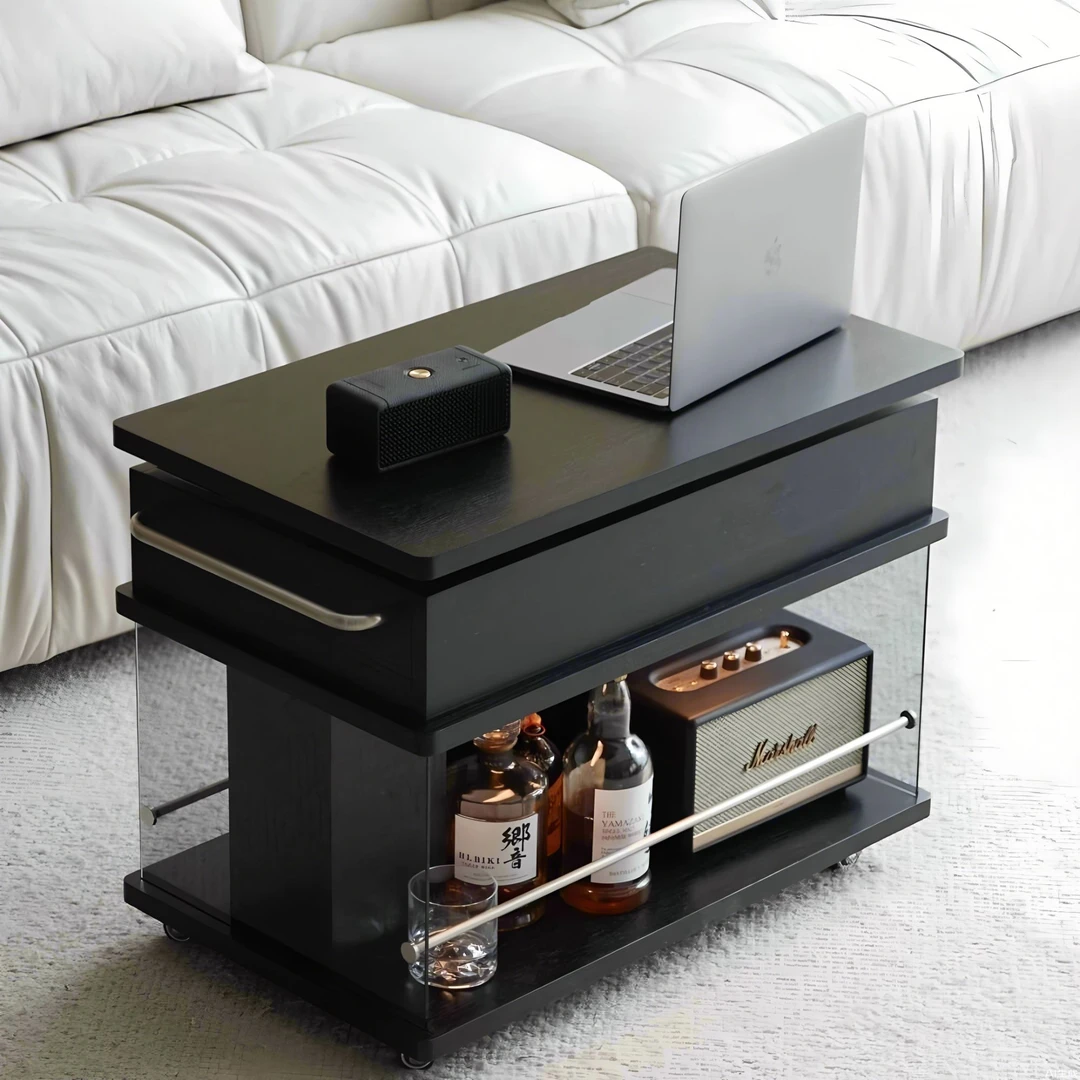 2025新款实木可升降茶几客厅家用高级感简约多功能边几可移动边柜