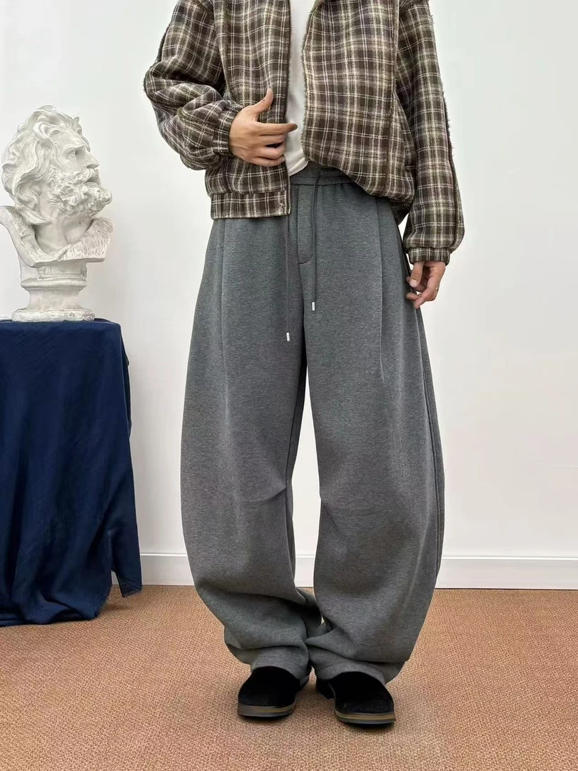 【小瑞服饰】冬季立体垂感宽松阔腿加绒休闲裤潮牌小弯刀休闲裤