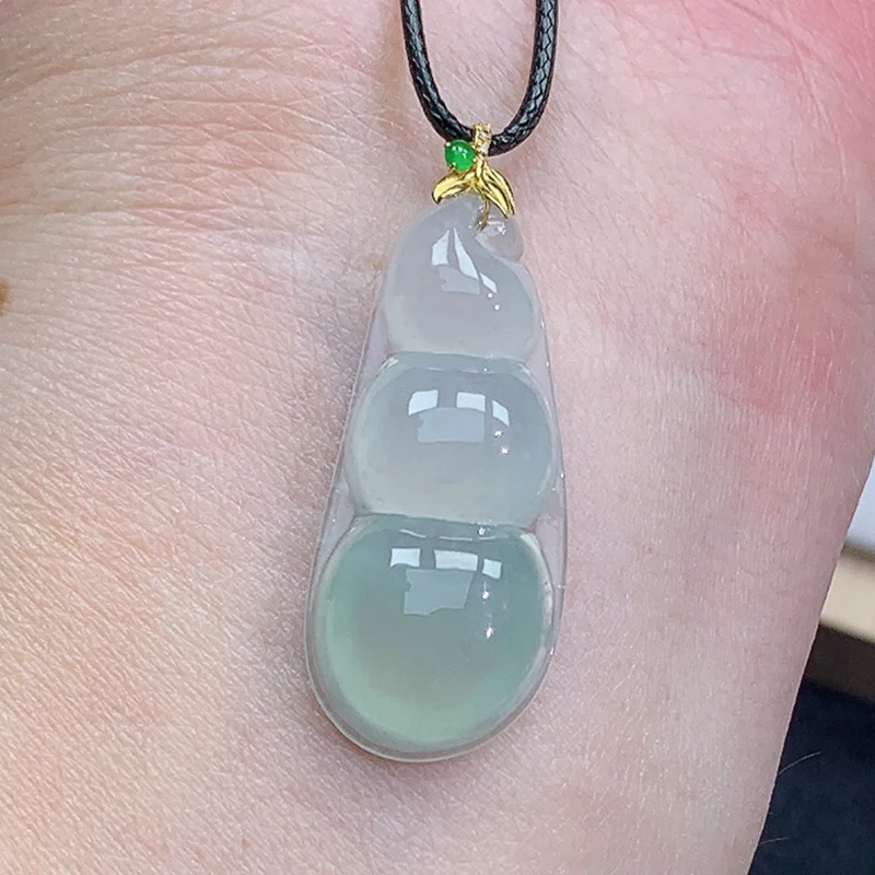 冰润 精雕 18K金扣头福豆 吊坠 4.20g缅甸天然A货翡翠玉石