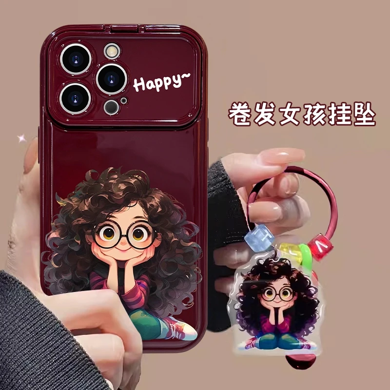 适用于苹果16/华为/oppo/vivo可爱硅胶ins女孩手机壳个性翻盖镜子