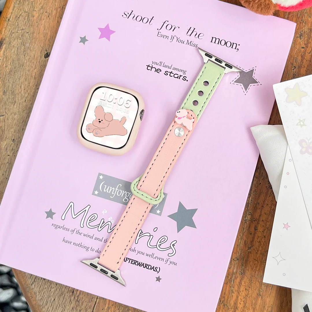 双色拼皮质表带适用于iwatchs11手表applewatchS10苹果手表s9腕带