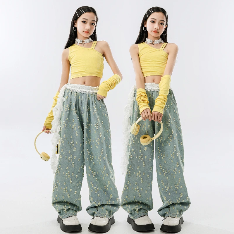 儿童爵士舞服装潮酷时髦背心皮裤套装女童舞蹈服jazz女孩街舞潮服