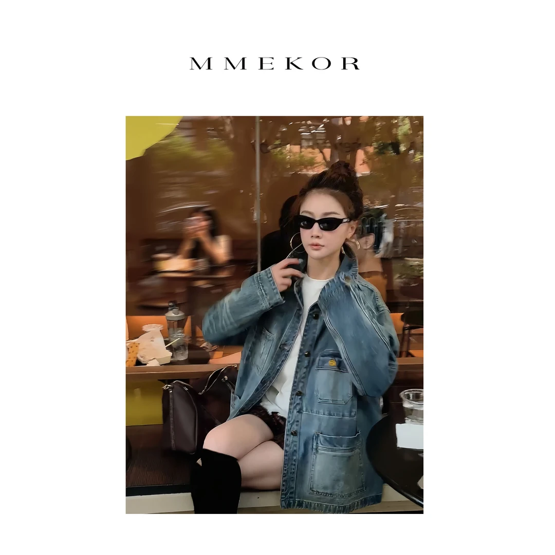 MMEKOR“丹宁画报”外套 2025新款秋款普赛克丹宁时尚上衣 30010