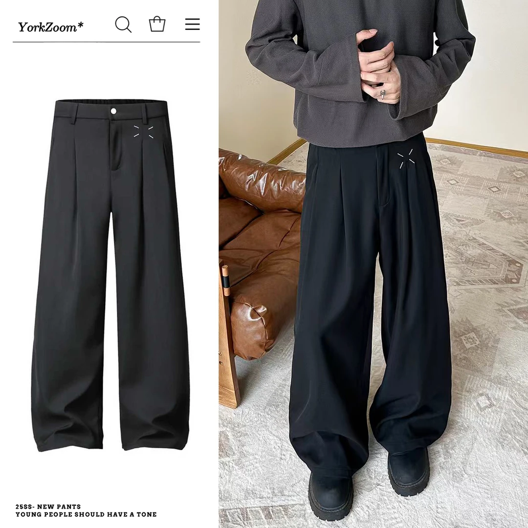 York Zoom夏季新款cleanfit廓形刺绣休闲裤黑色西裤长裤垂感百搭