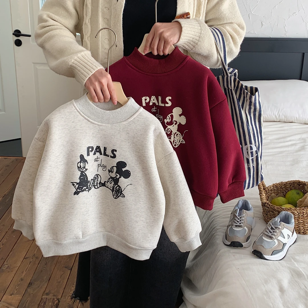 2025年冬季新款儿童卫衣加绒加厚卡通印花男童女童宽松洋气