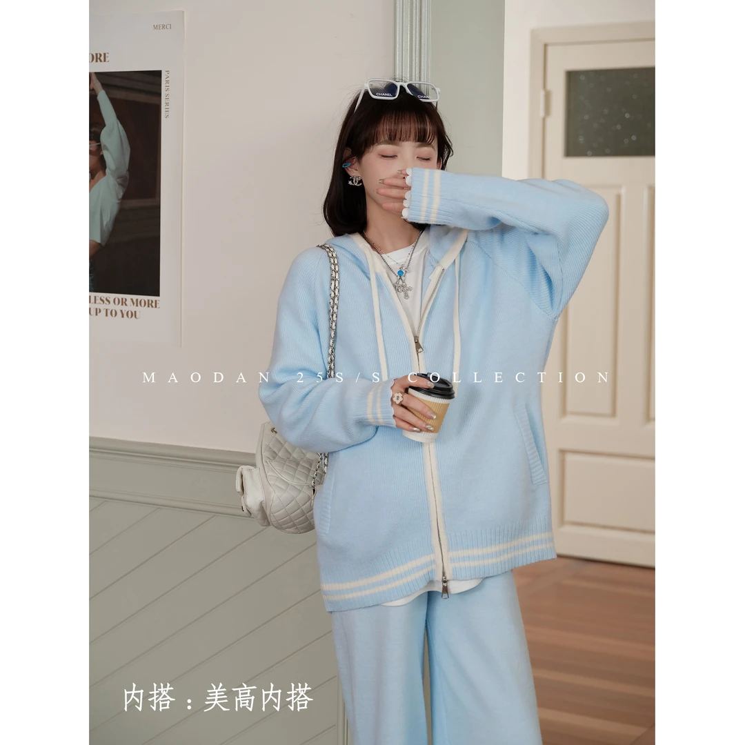 maodan/猫单【美高女孩】孕妇套装2025新款连帽针织开衫长袖