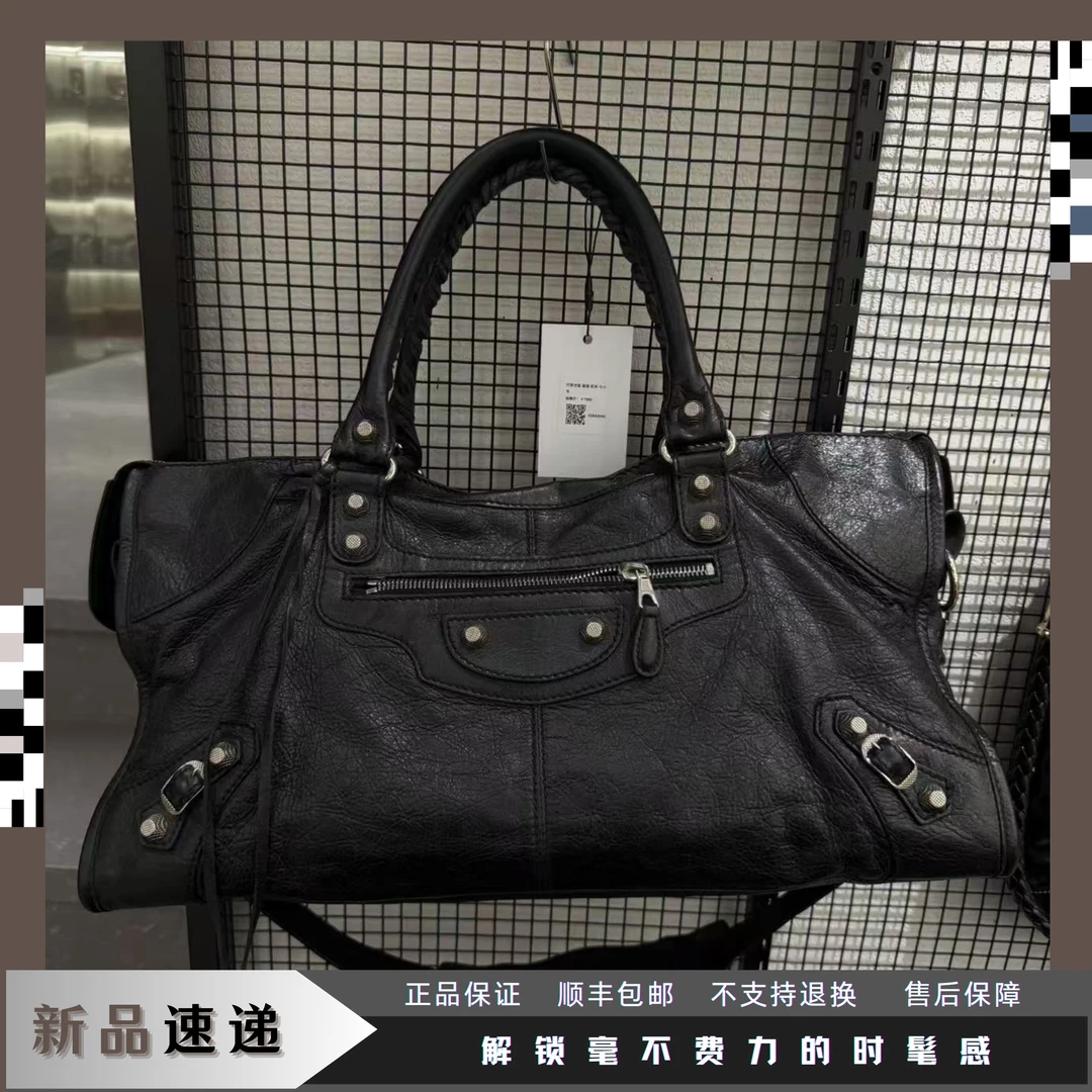 95新 Balenciaga/巴黎世家 東区-黑银机车大号单肩包42949时尚